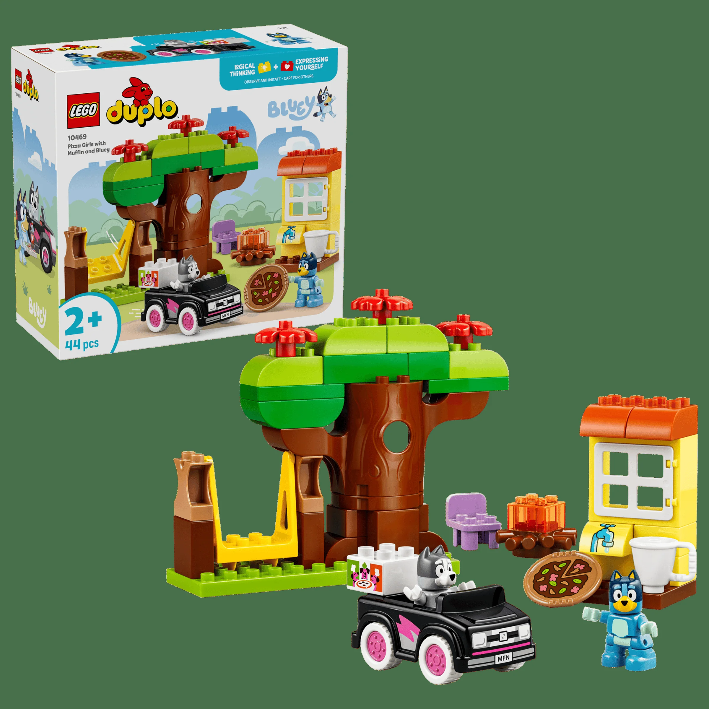 Imagine cu setul LEGO DUPLO 10469, cu Muffin și Bluey, inclusiv cutia și modelul construit.