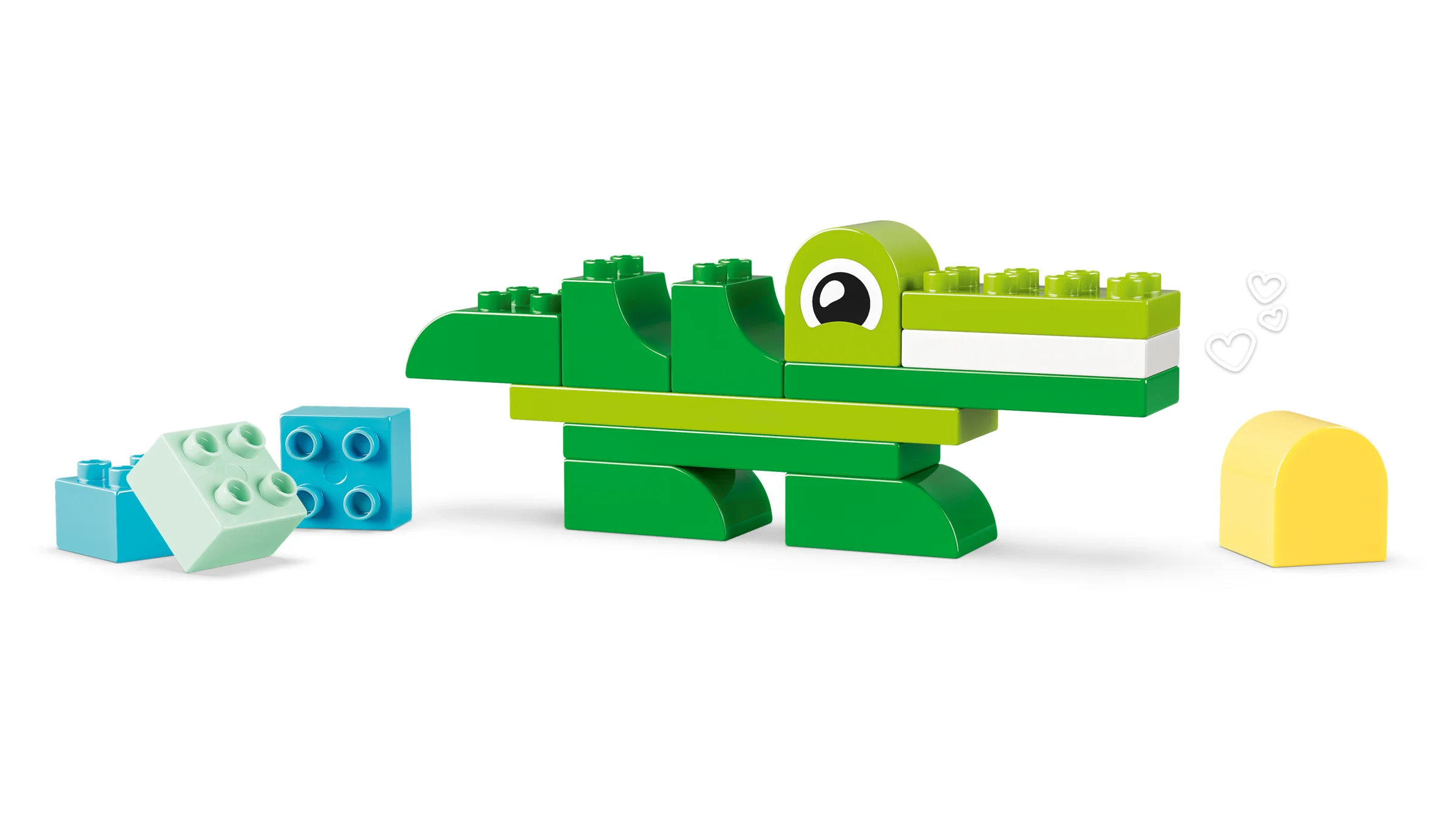 Crocodil verde și alte piese DUPLO colorate. Ideal pentru construcții creative și jocuri interactive.