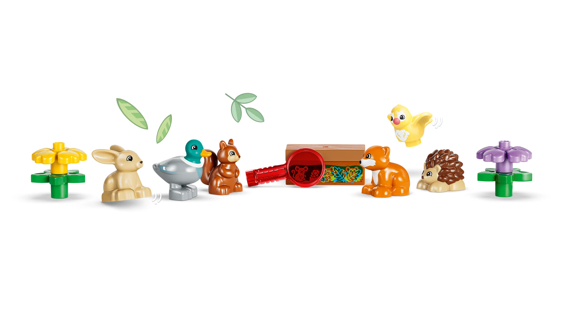 Animale din pădure DUPLO, cu o lupă și flori construibile. Set viu colorat, prietenos copiilor.