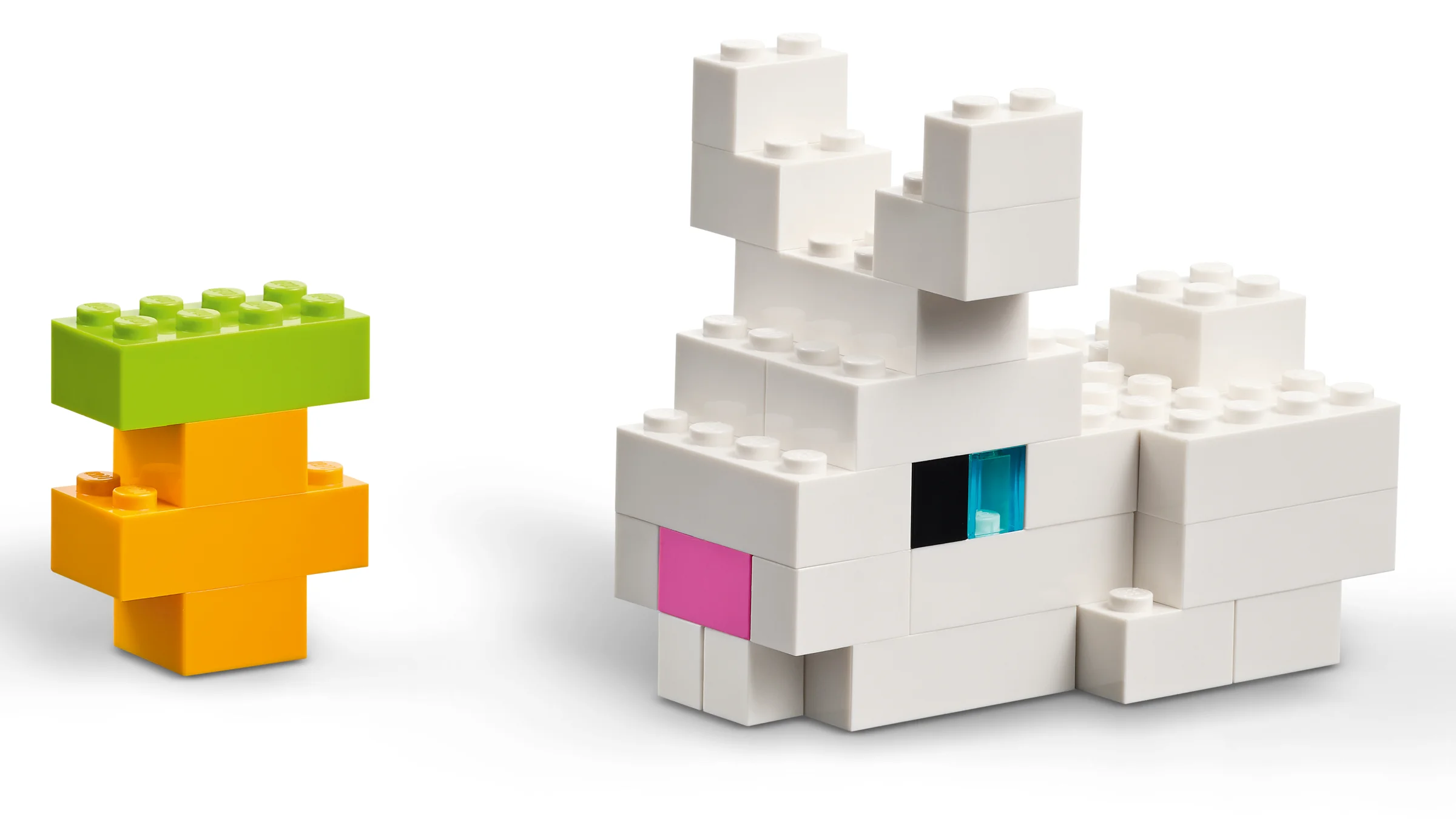 Construcție LEGO cu un iepure alb și un morcov portocaliu, din setul 11045.