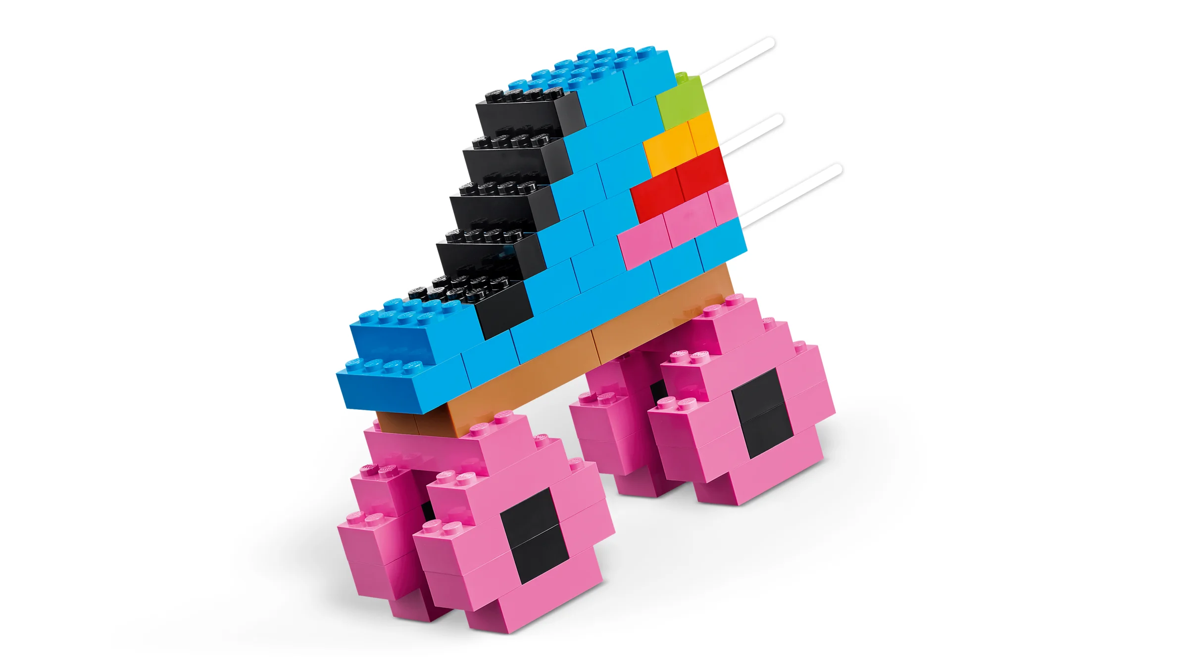 Model construit din cărămizi LEGO colorate, reprezentând o acadea mare și apetisantă.
