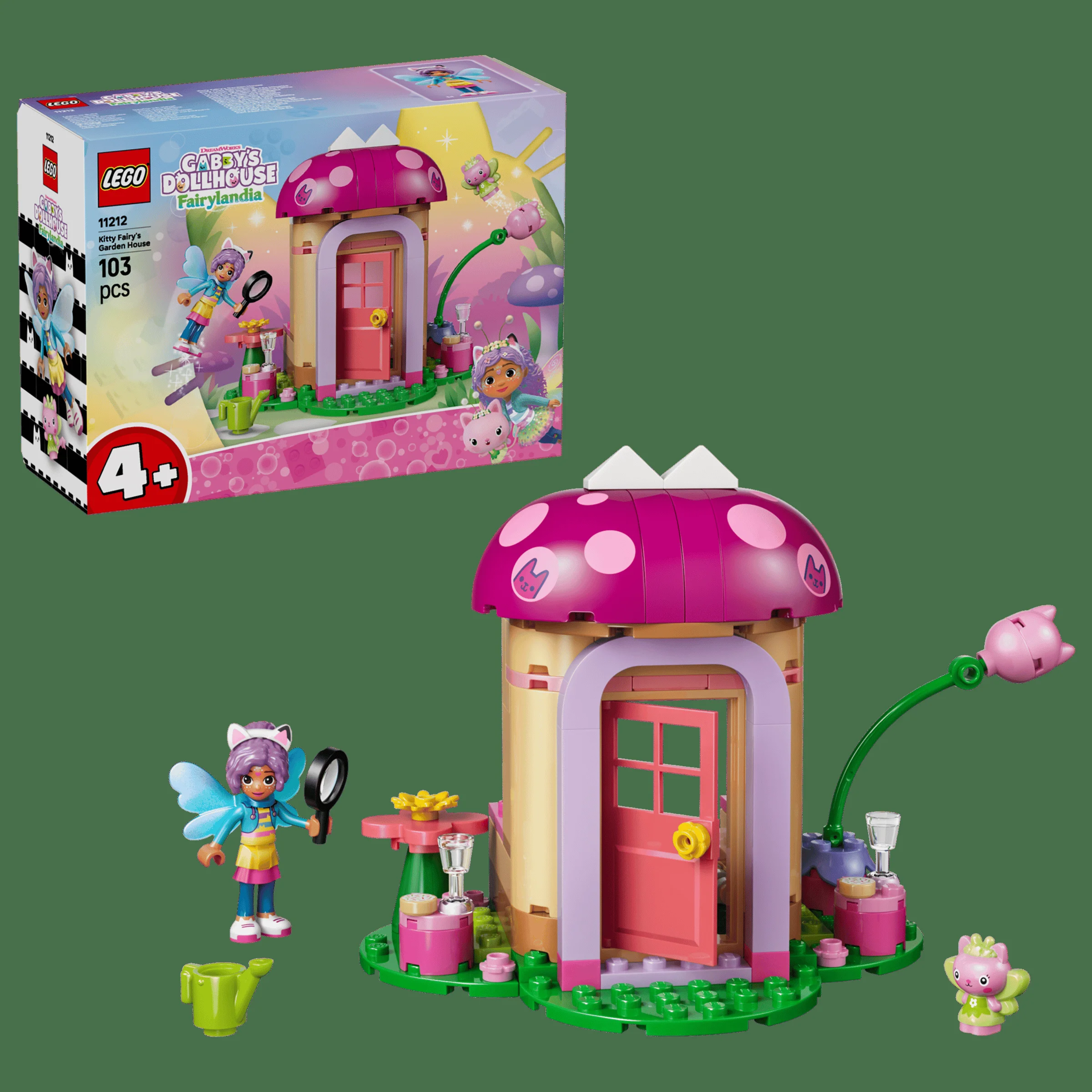 Imagine cu setul LEGO 11212, Căsuța Grădinii Zânei Pisică, cu căsuța și cutia aferentă.