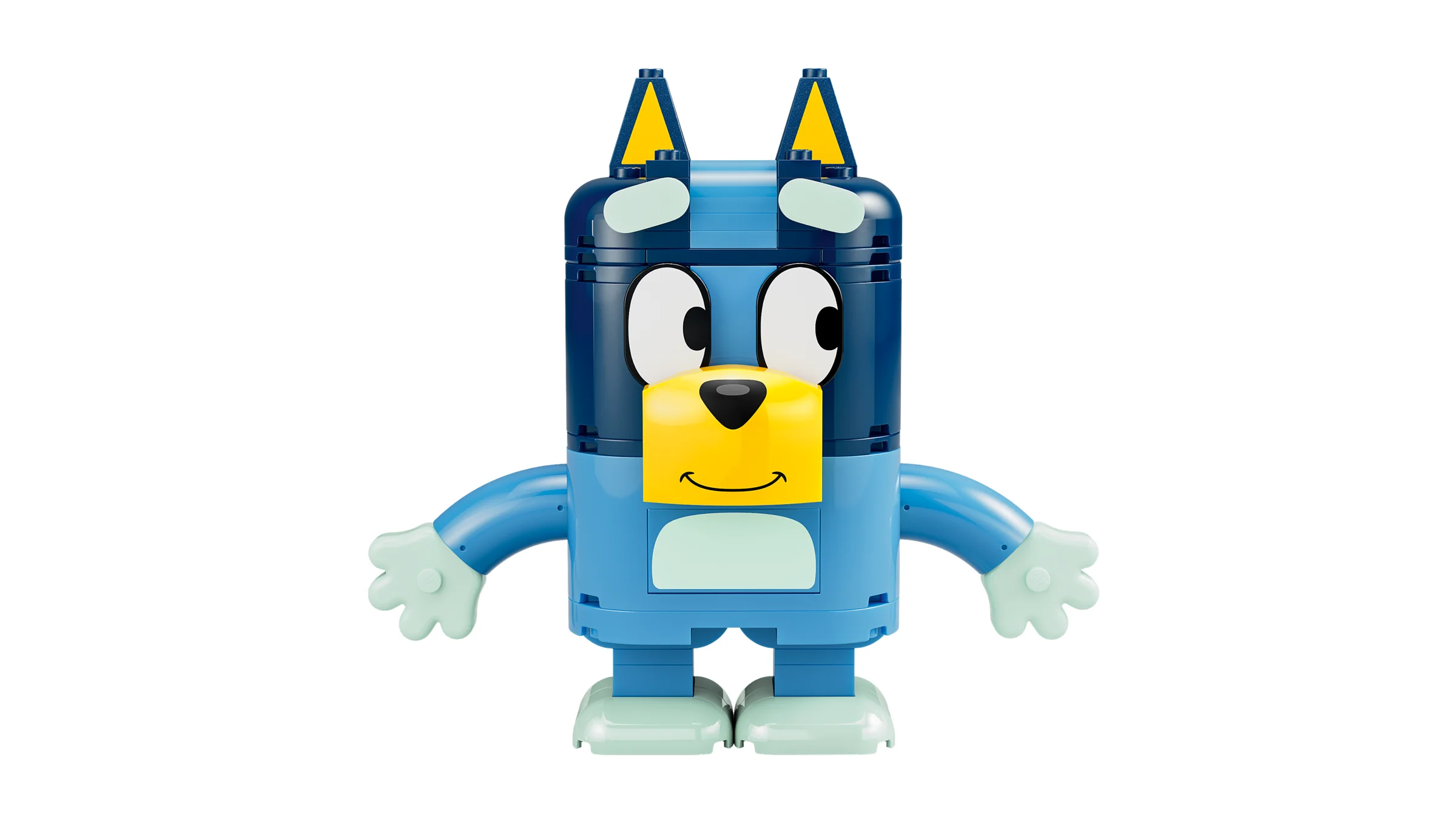 Imagine cu modelul LEGO Bluey construit, cu detalii ale designului.