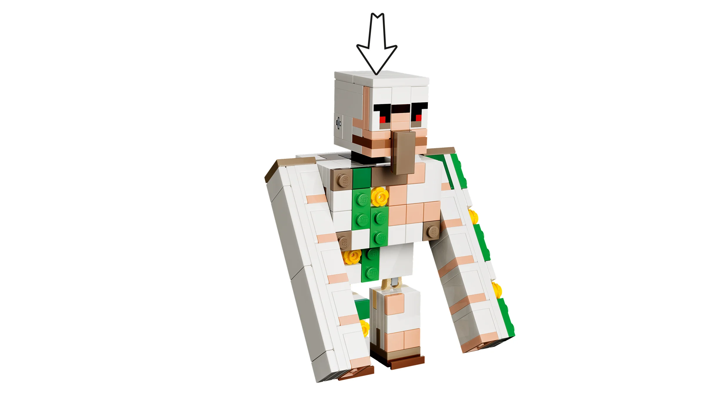 Imagine cu Golem de fier, personaj din Minecraft, construit din piese LEGO. 