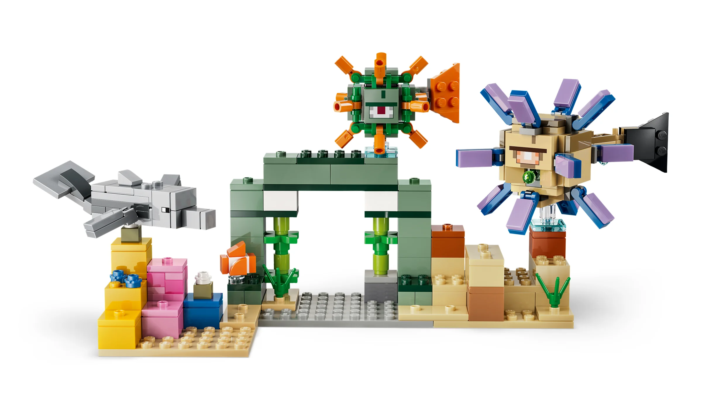 Aventură subacvatică Minecraft cu gardieni și un delfin LEGO. Explorează adâncurile!