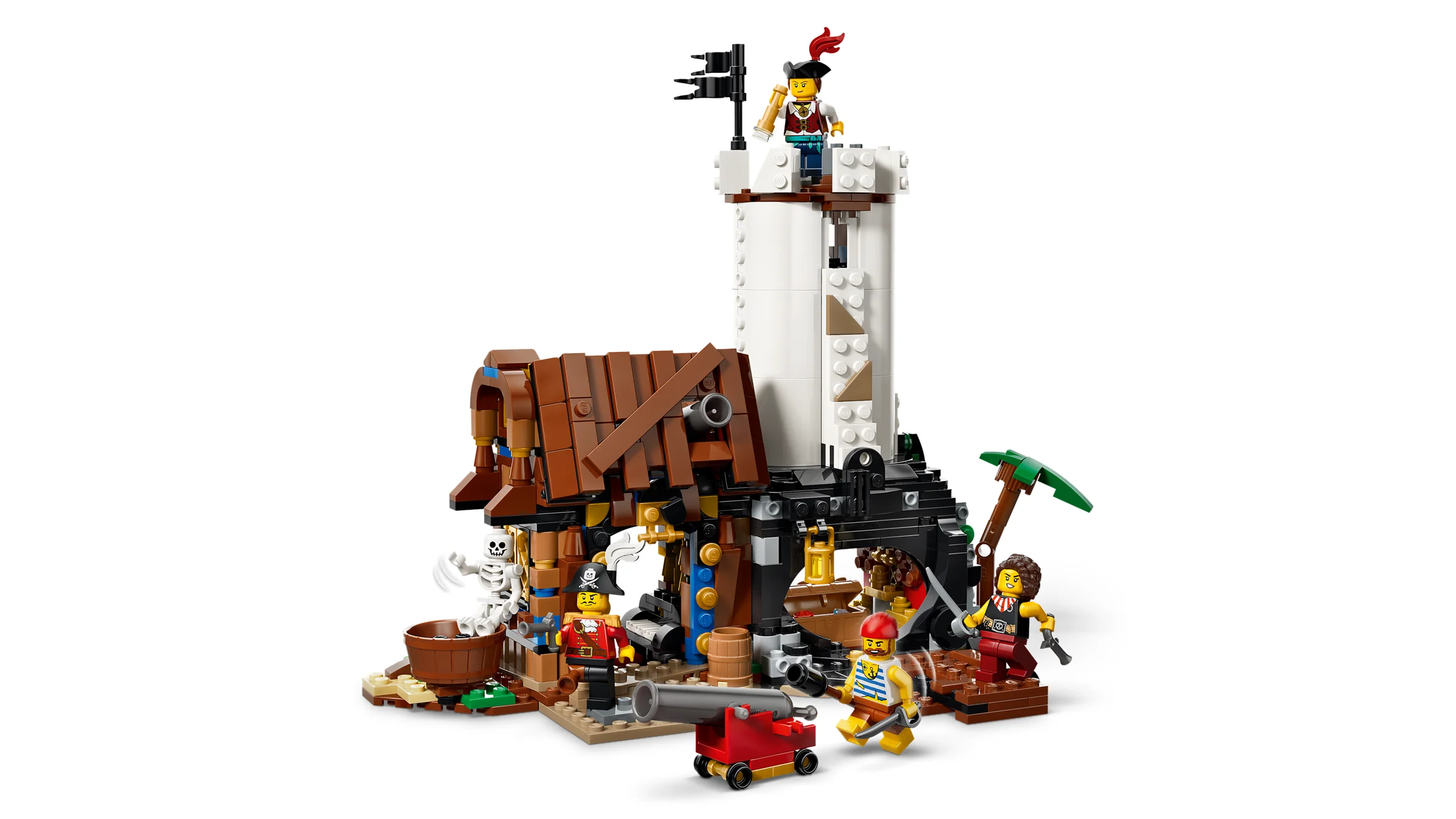 Imagine cu setul LEGO 31387, corabia pirat emblematică, cu minifigurine și detalii.