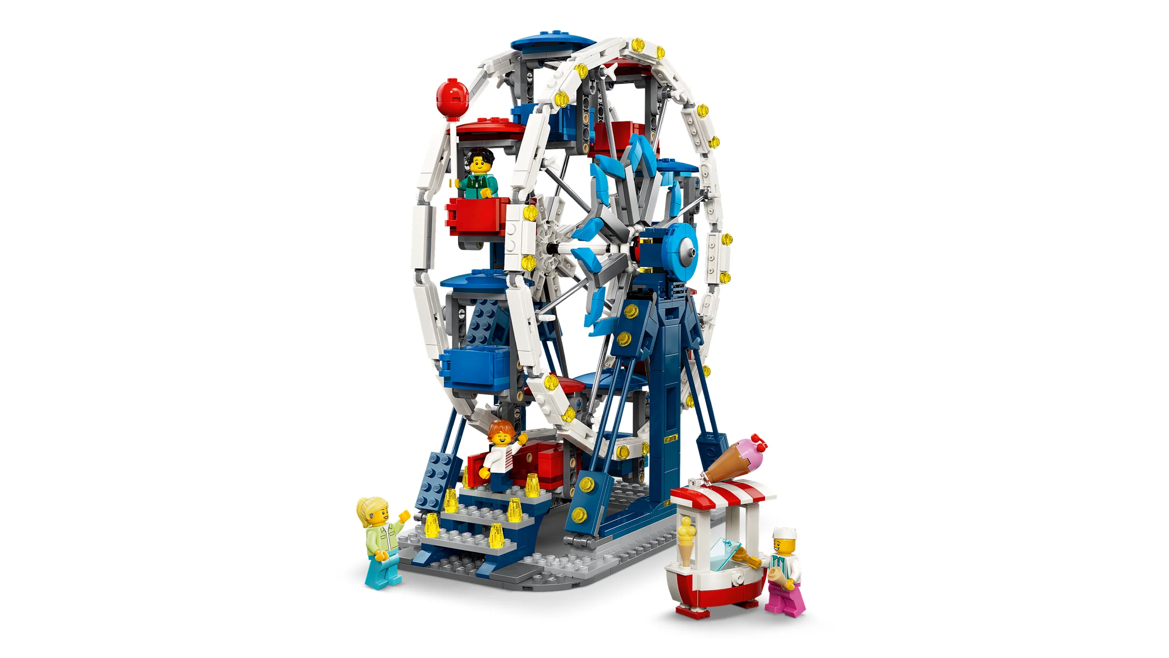 Imagine cu roata iconică, cu minifigurine și stand de înghețată. Distracție la bâlci!