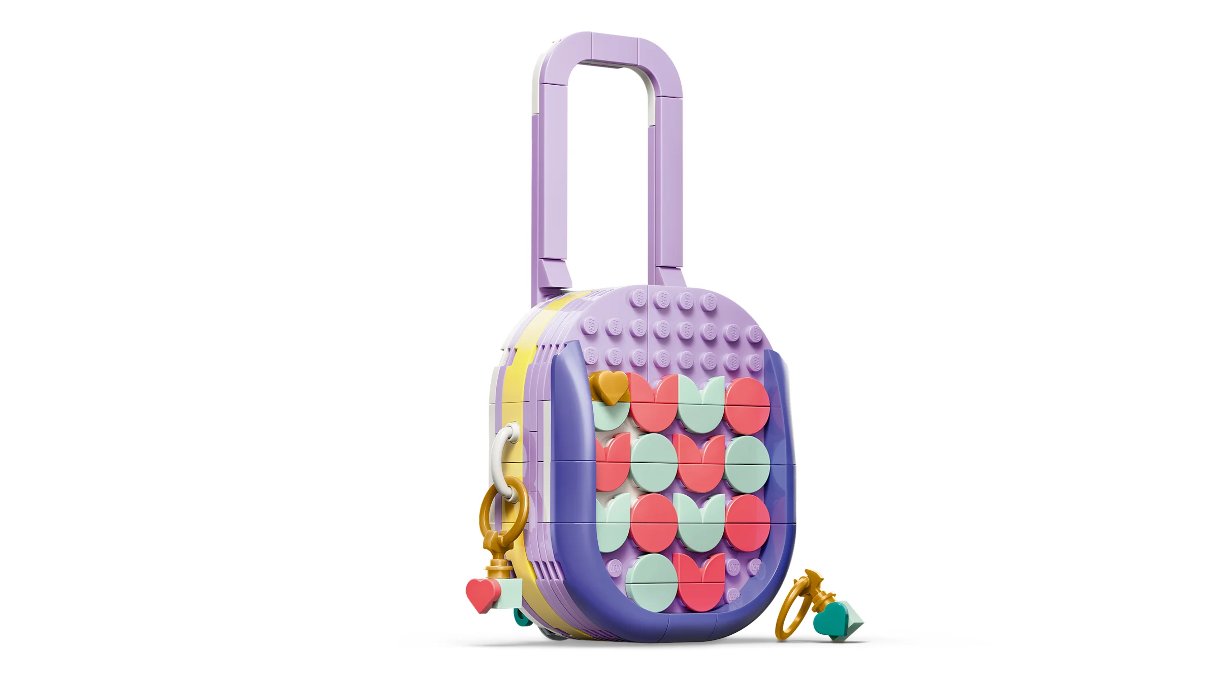 Geantă LEGO cu design colorat și spațiu de depozitare, perfectă pentru fanii LEGO.