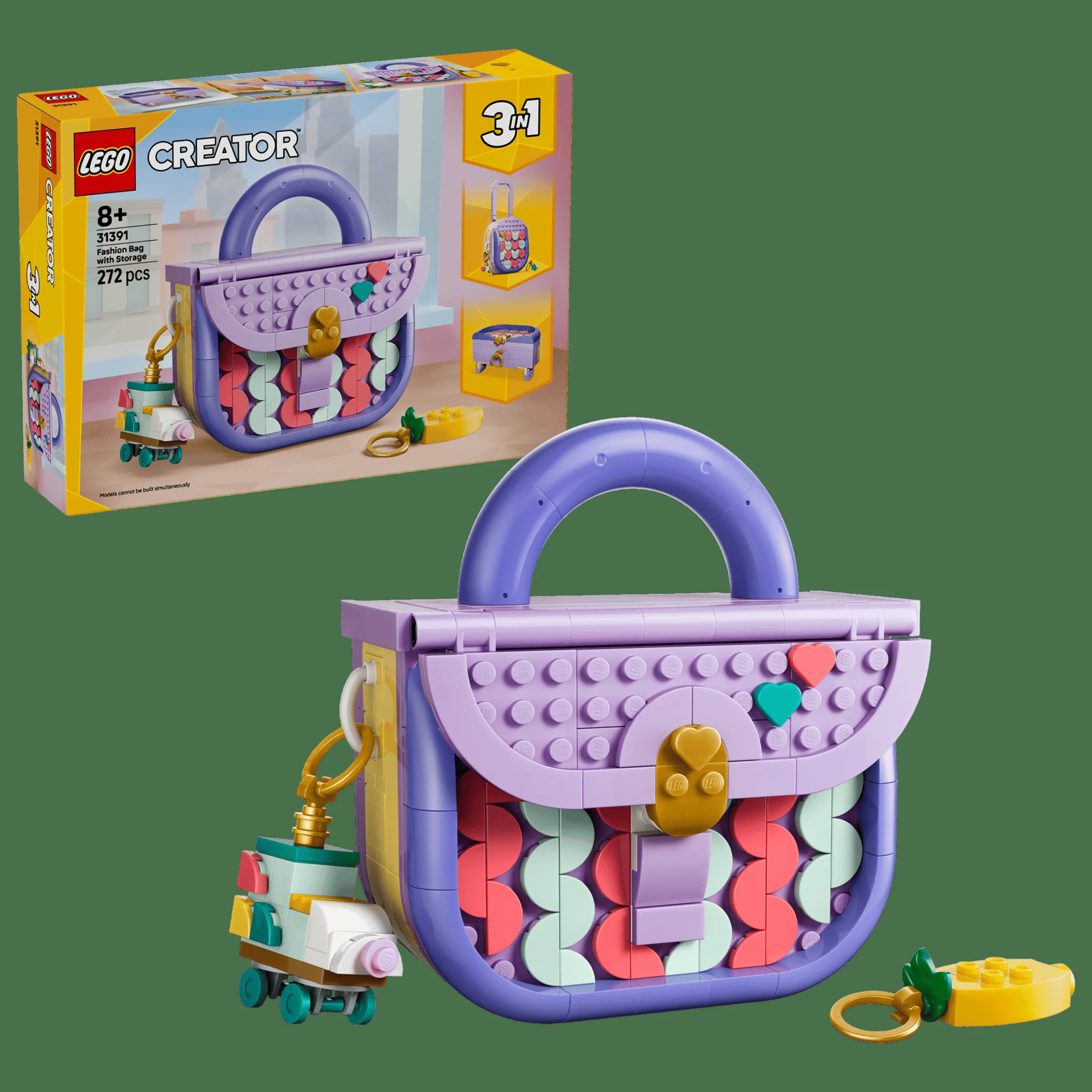 Imagine cu setul LEGO Creator 31391, Geantă de modă cu depozitare, inclusiv cutia.