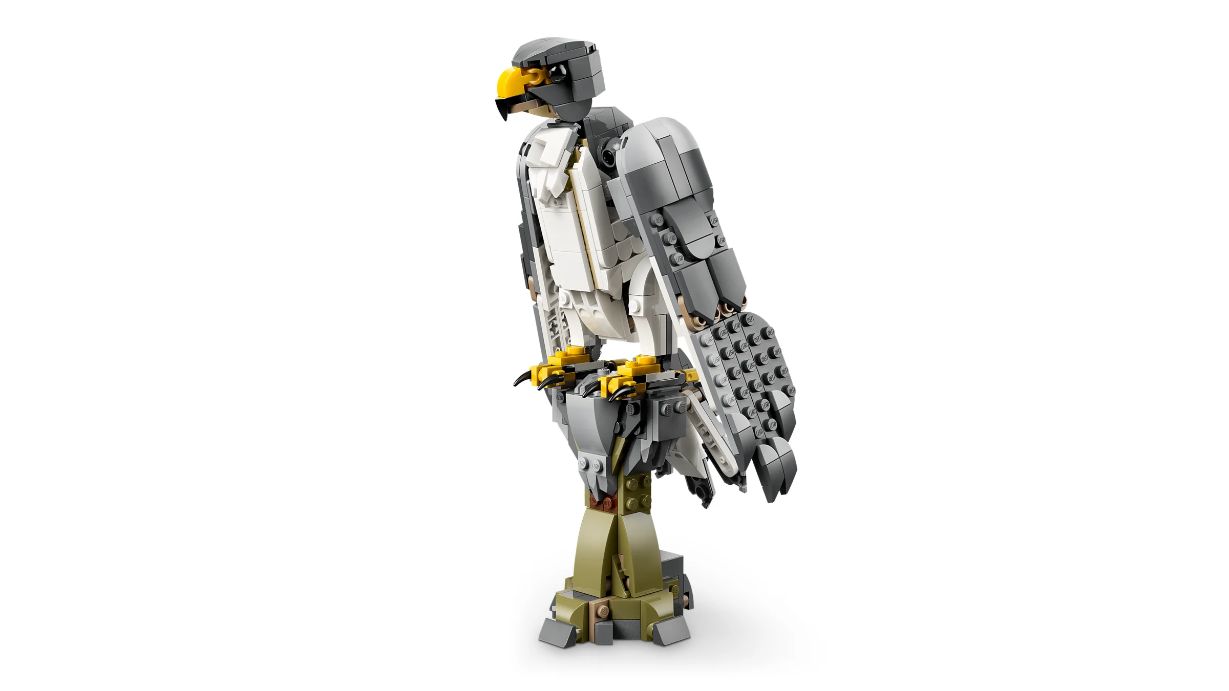Imagine cu bufnița gri construită din LEGO, parte din setul 31393. Detaliu realist.