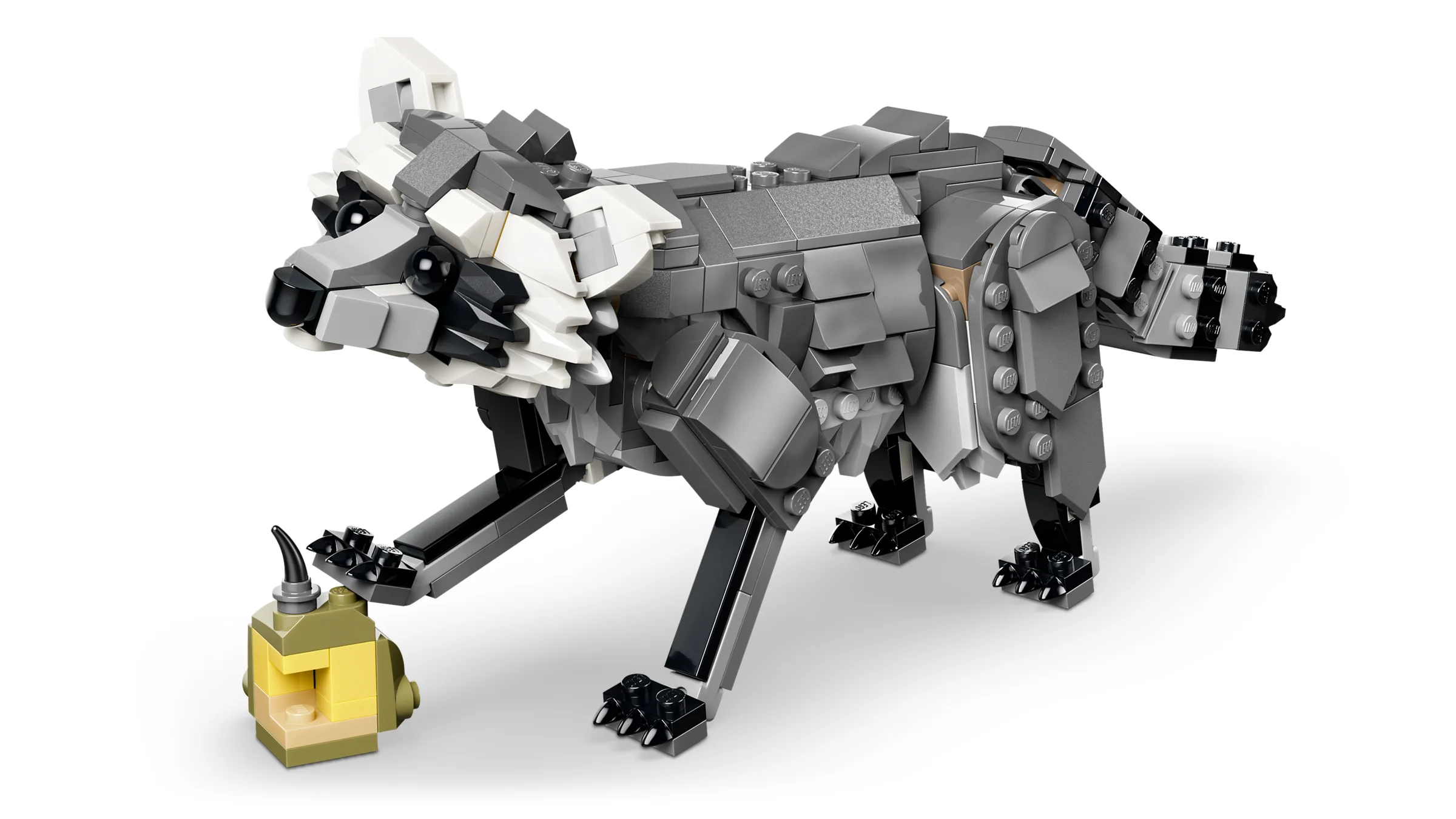 Lup gri LEGO Creator 31393. Model detaliat, aspect realist.