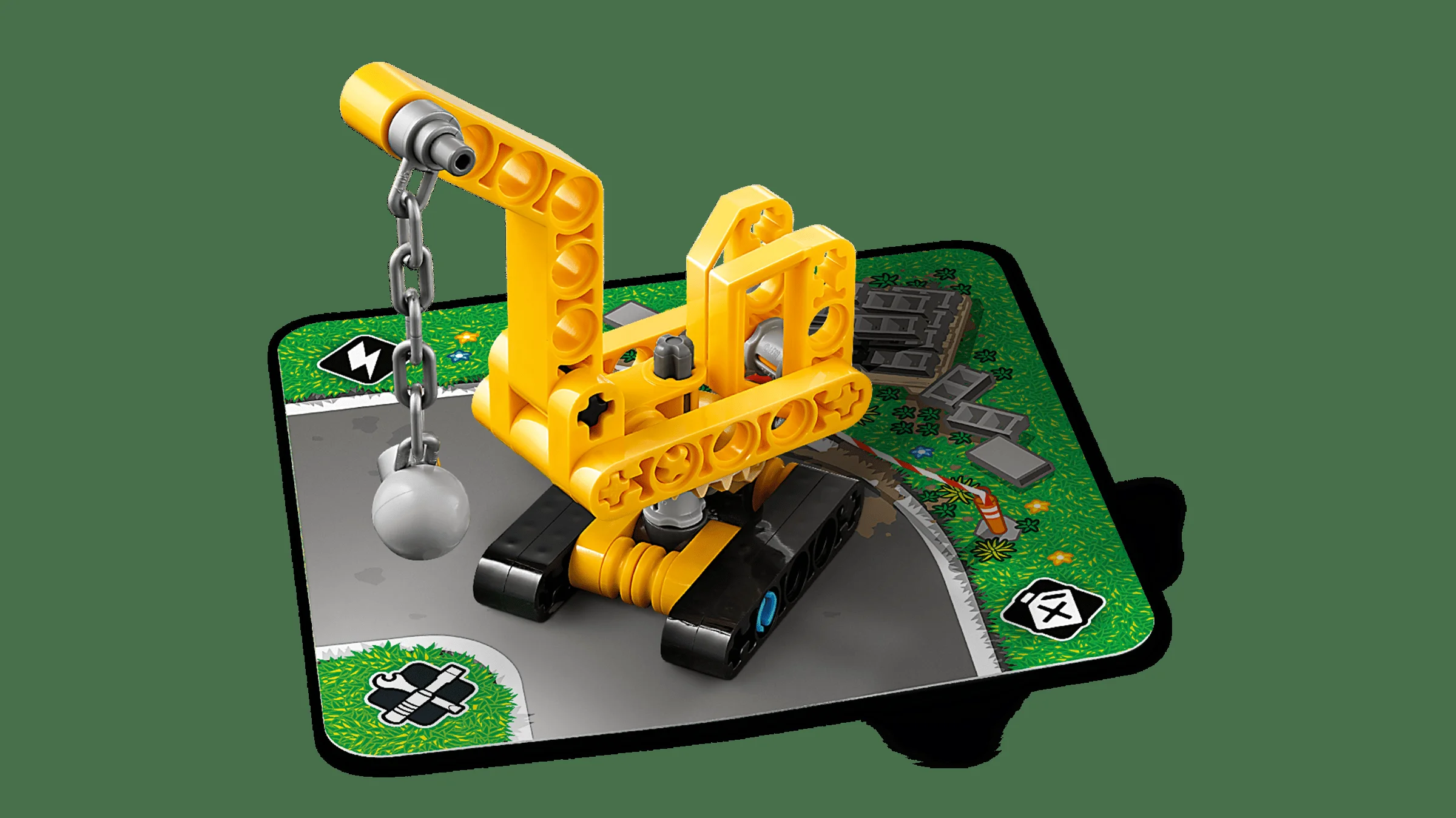 Imagine cu modelul finisat al unui excavator de la LEGO Technic, galben și negru.
