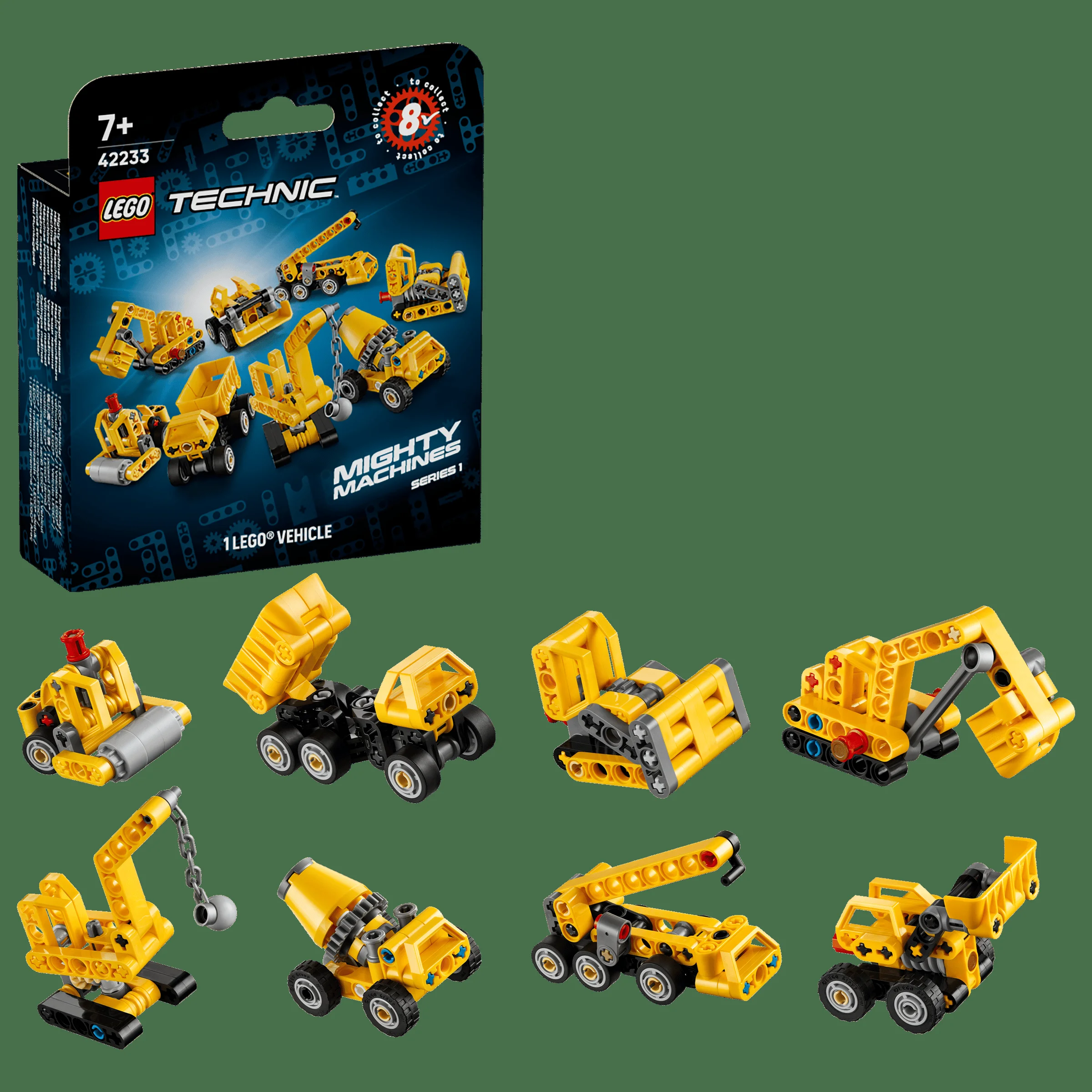 Imagine cu setul LEGO Technic 42233 „Autocompactor”. Prezintă cutia și modelele construite.