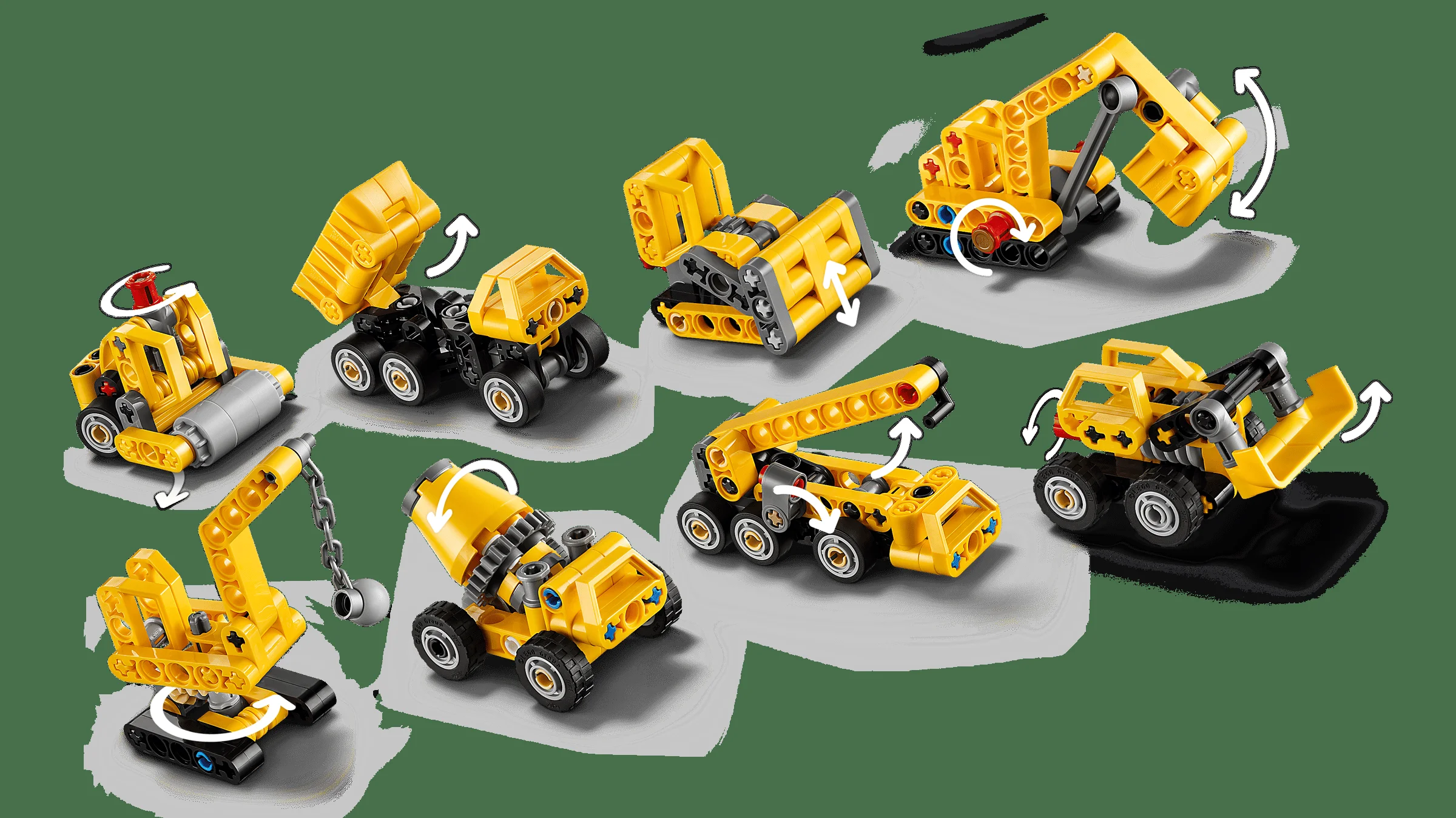 Imagine cu toate modelele alternative construibile din setul LEGO Technic 42233, Road Roller.