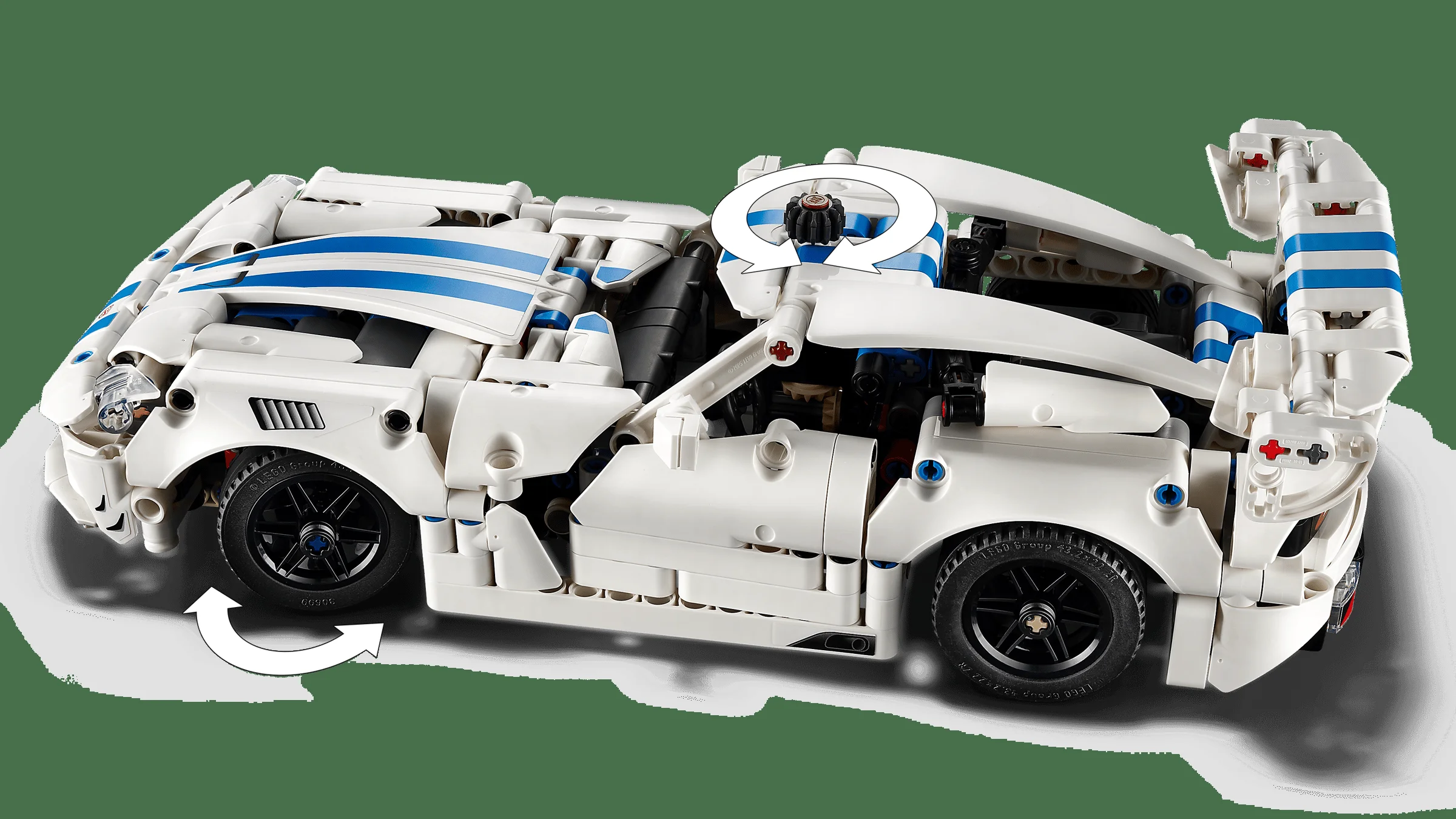 Modelul Dodge Viper GTS-R alb cu dungi albastre, detalii tehnice și funcții interactive.