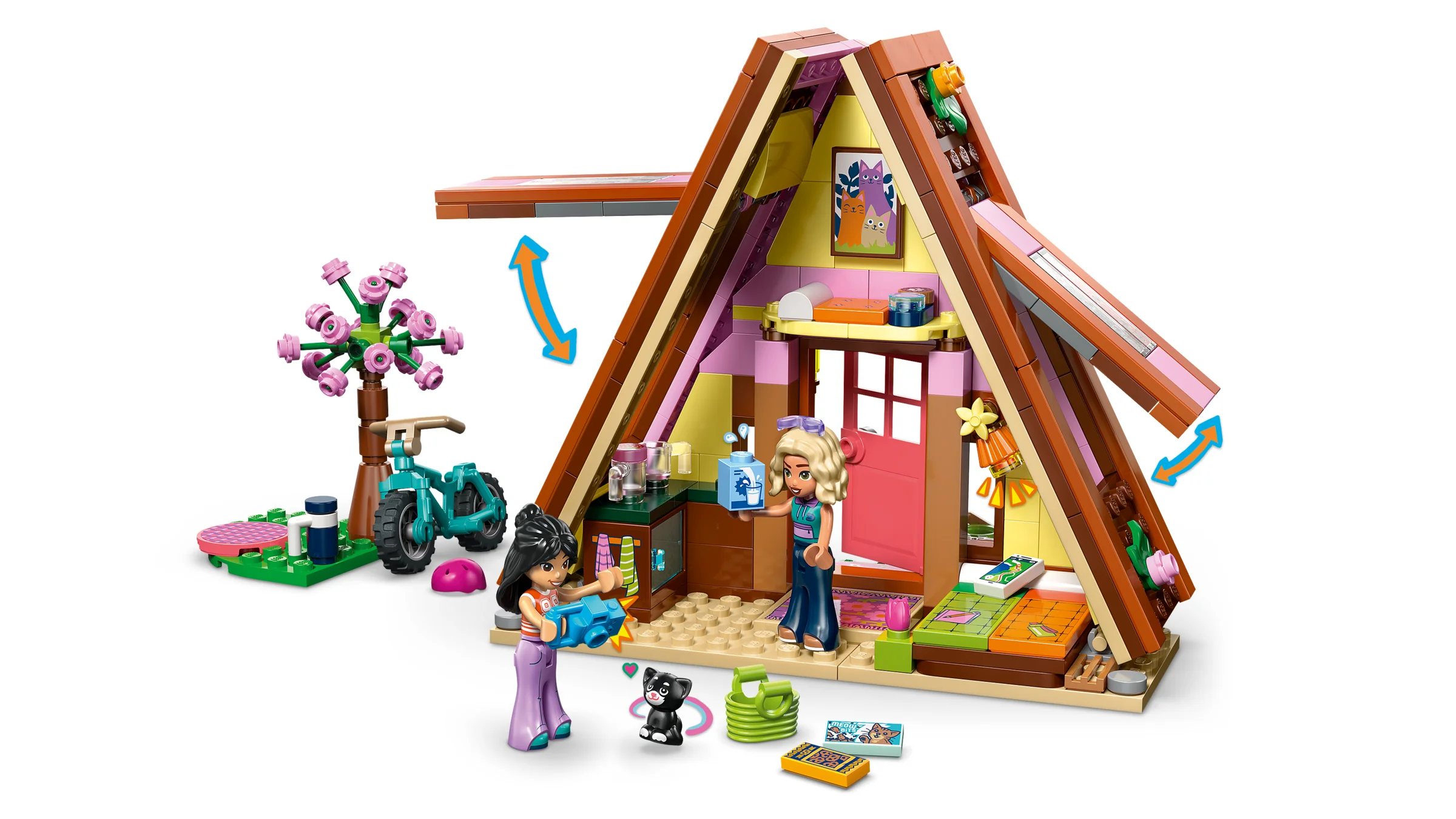 Imagine cu cabana glamping LEGO Friends 42682, cu minifigurine și detalii interior/exterior.