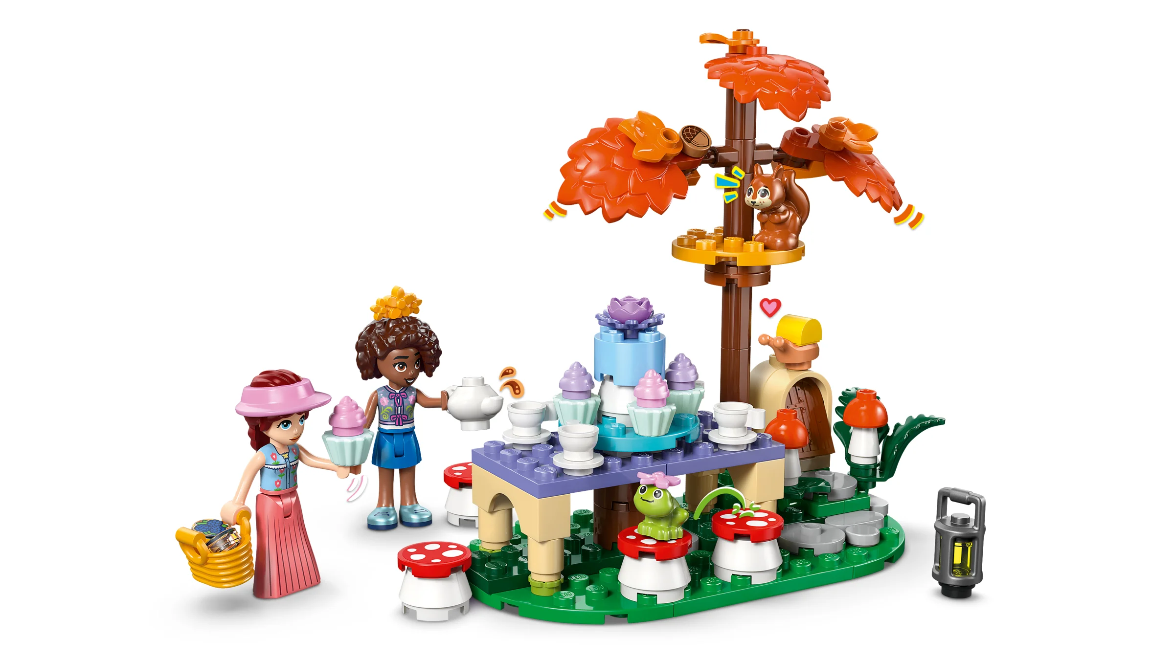 Setul LEGO Friends 42690 prezintă o petrecere a ceaiului în pădure, cu minifigurine și detalii drăguțe.