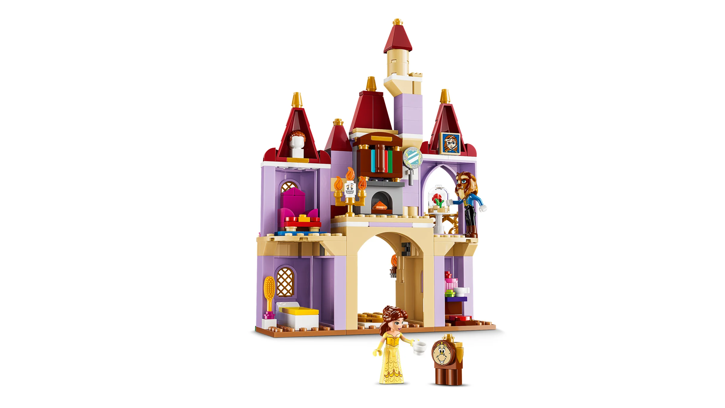 Castelul fermecat al lui Belle și a Bestiei LEGO® Disney, un model detaliat și viu colorat.