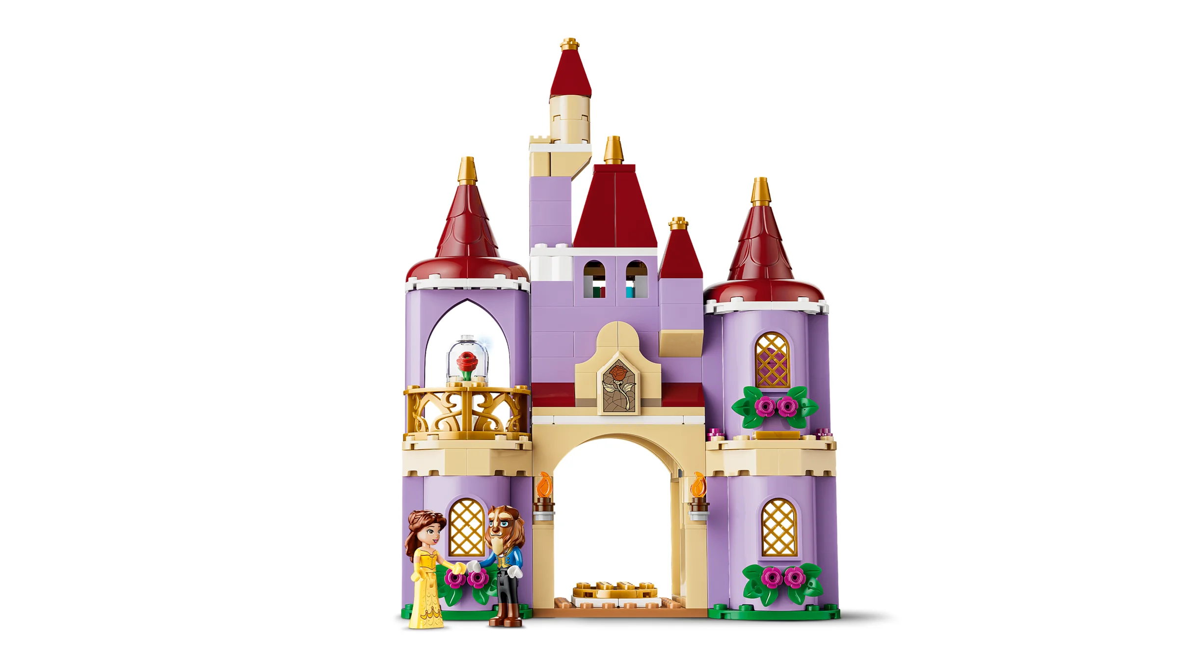 Castelul fermecat al lui Belle și al Bestiei LEGO, cu minifigurinele Belle și Bestia. 