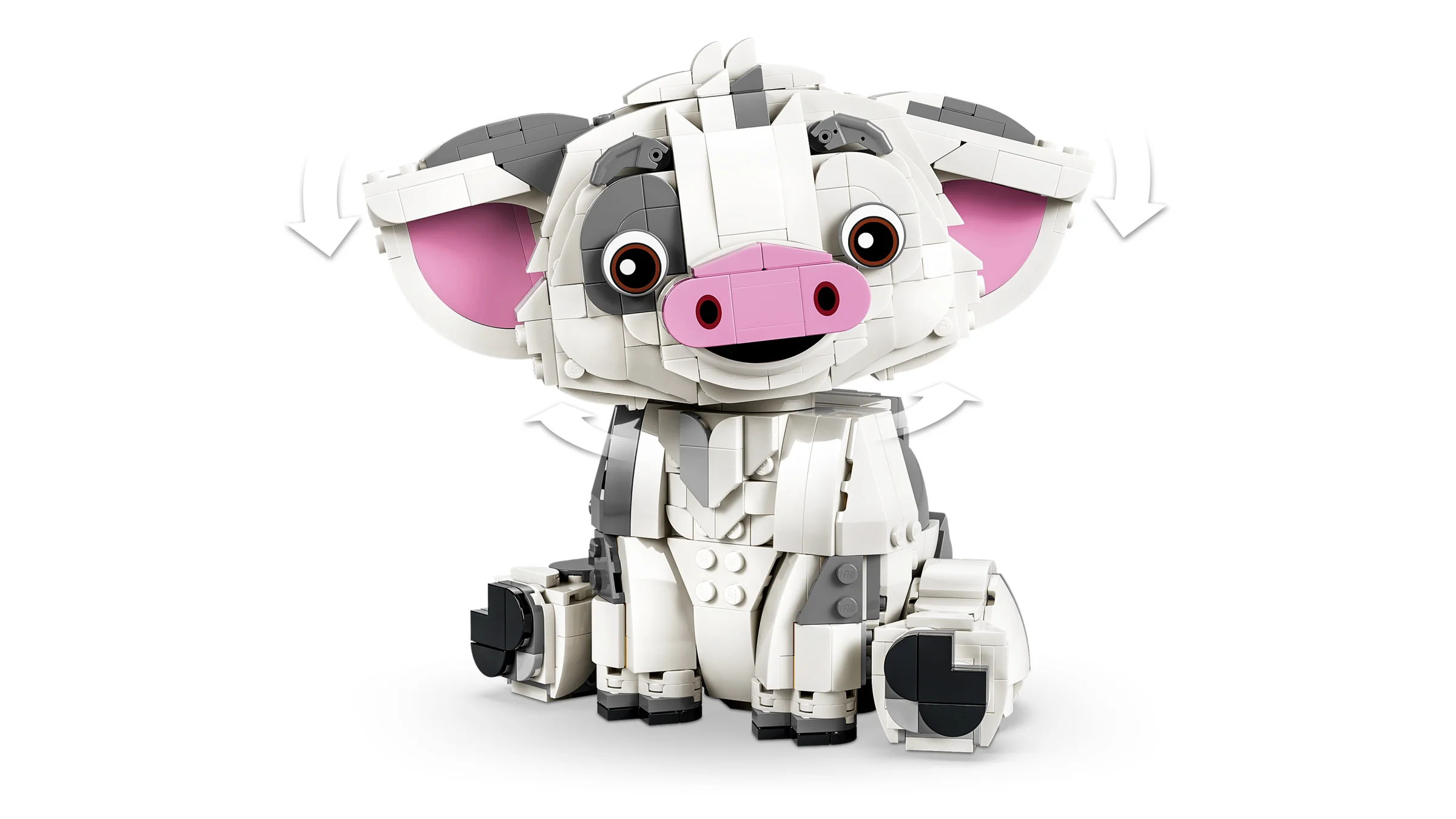 O imagine a lui Pua, porcul din Moana, construit din LEGO, cu urechile articulate.