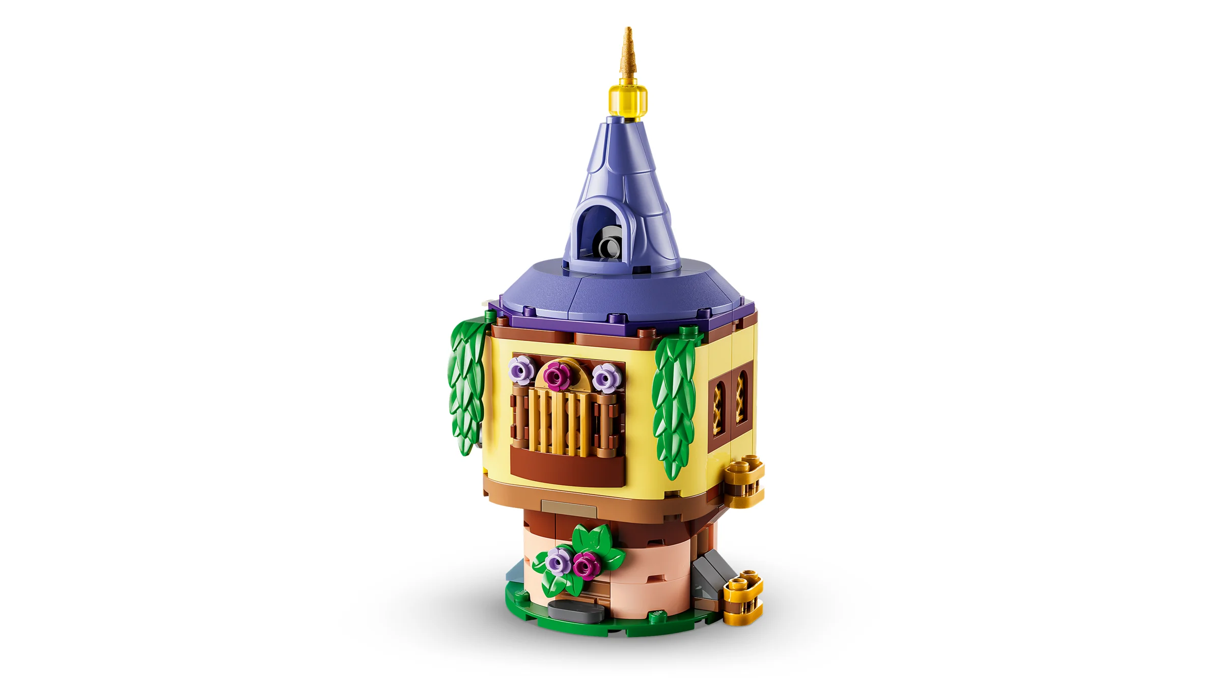 Turnul mini LEGO al lui Rapunzel, o construcție colorată și detaliată. 