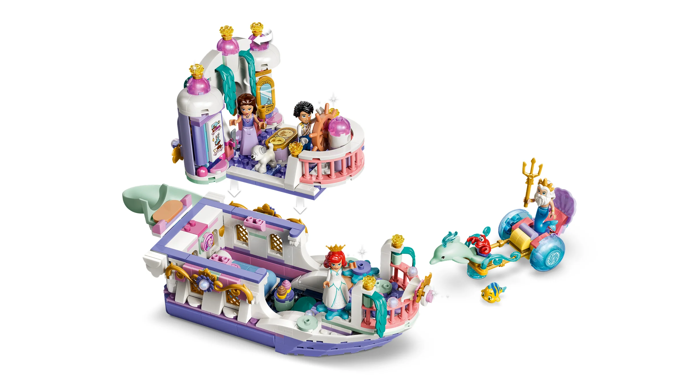 Imagine cu setul LEGO Nunta Regală a lui Ariel, model detaliat și colorat.