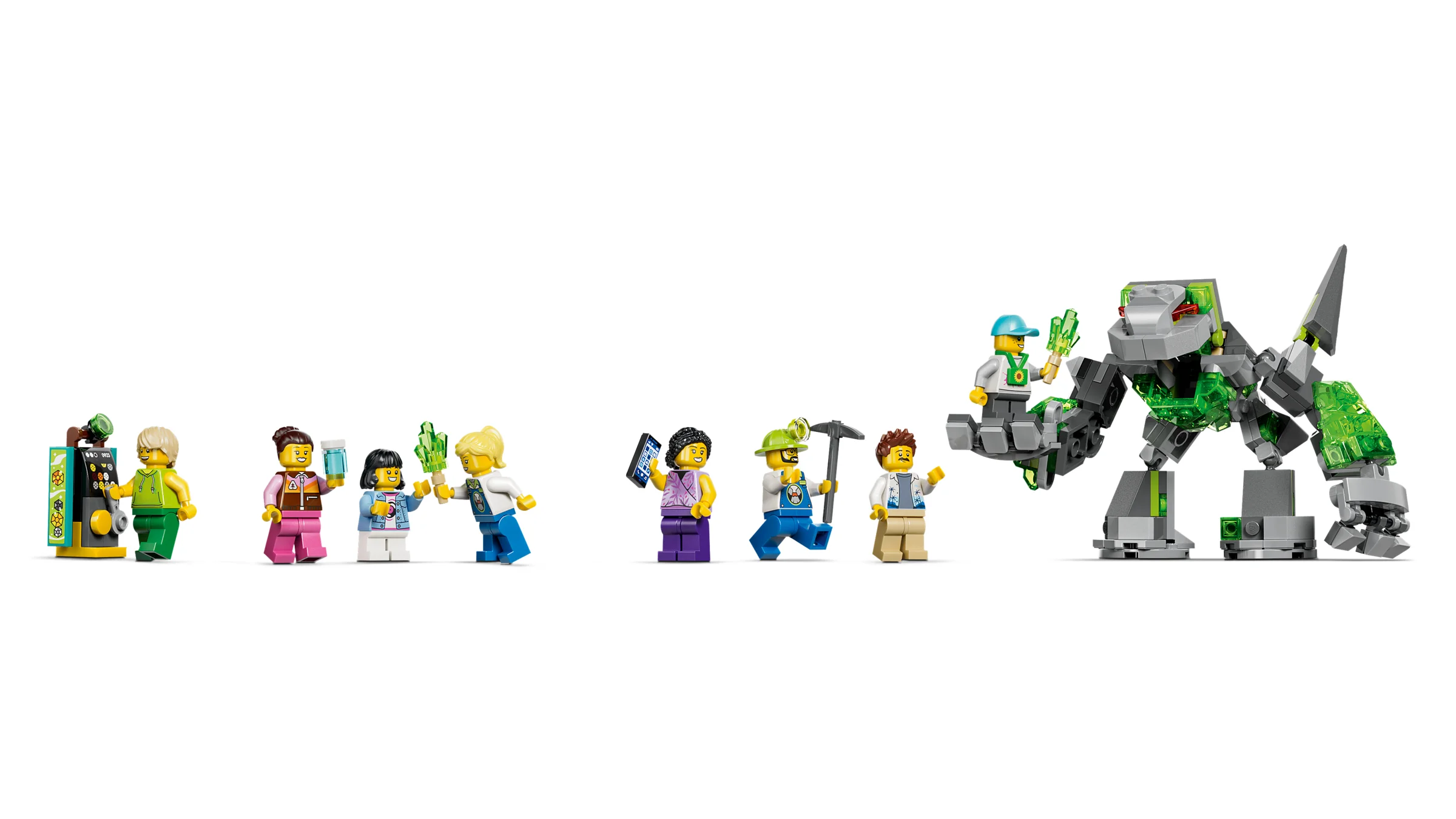 Imagine cu toate minifigurinele și robotul de lavă din setul LEGO 60501.