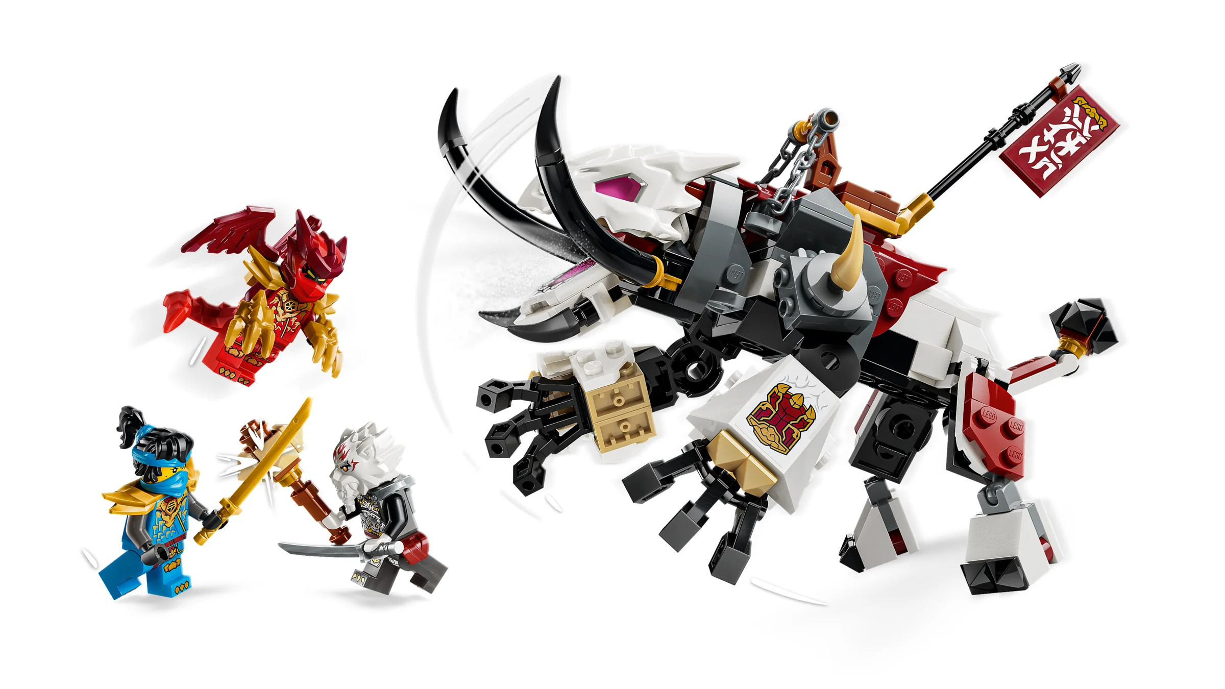 Imagine cu setul LEGO Ninjago 71863, Zilvar și Grimtak, Bestia Dragon. Include minifigurine și detalii.