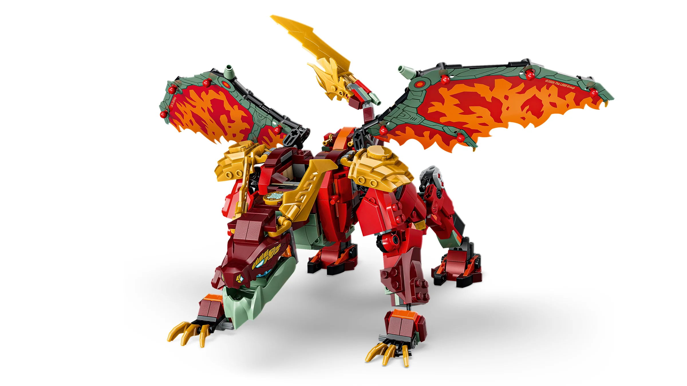 Imagine detaliată a dragonului transformator Wyldfyre, setul 71868 LEGO Ninjago.