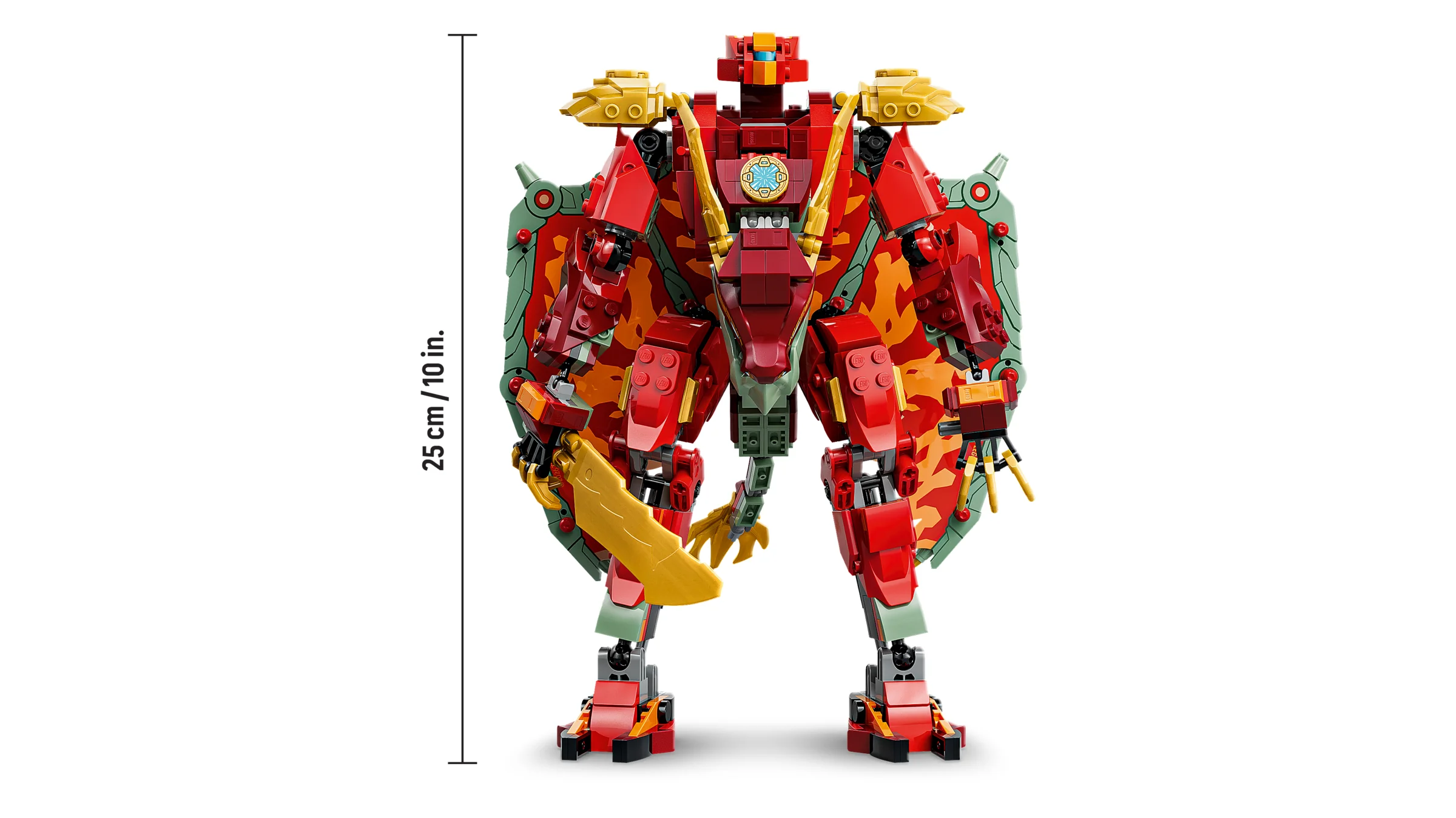 Imagine frontală cu robotul dragon Wyldfyre, care măsoară 25 cm înălțime.