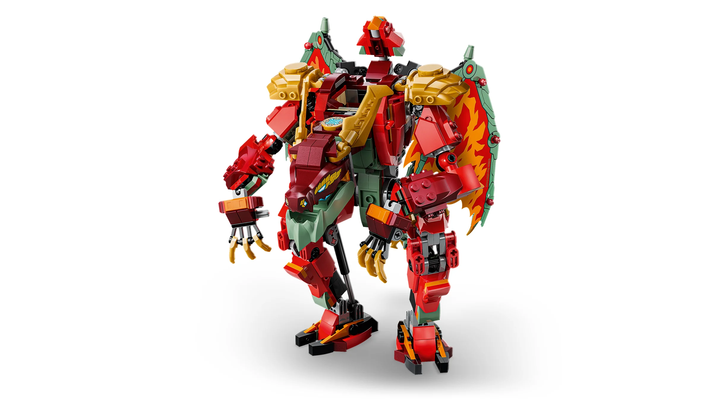 Imagine cu robotul dragon transformator Wyldfyre, detaliat și colorat, pe fundal alb.