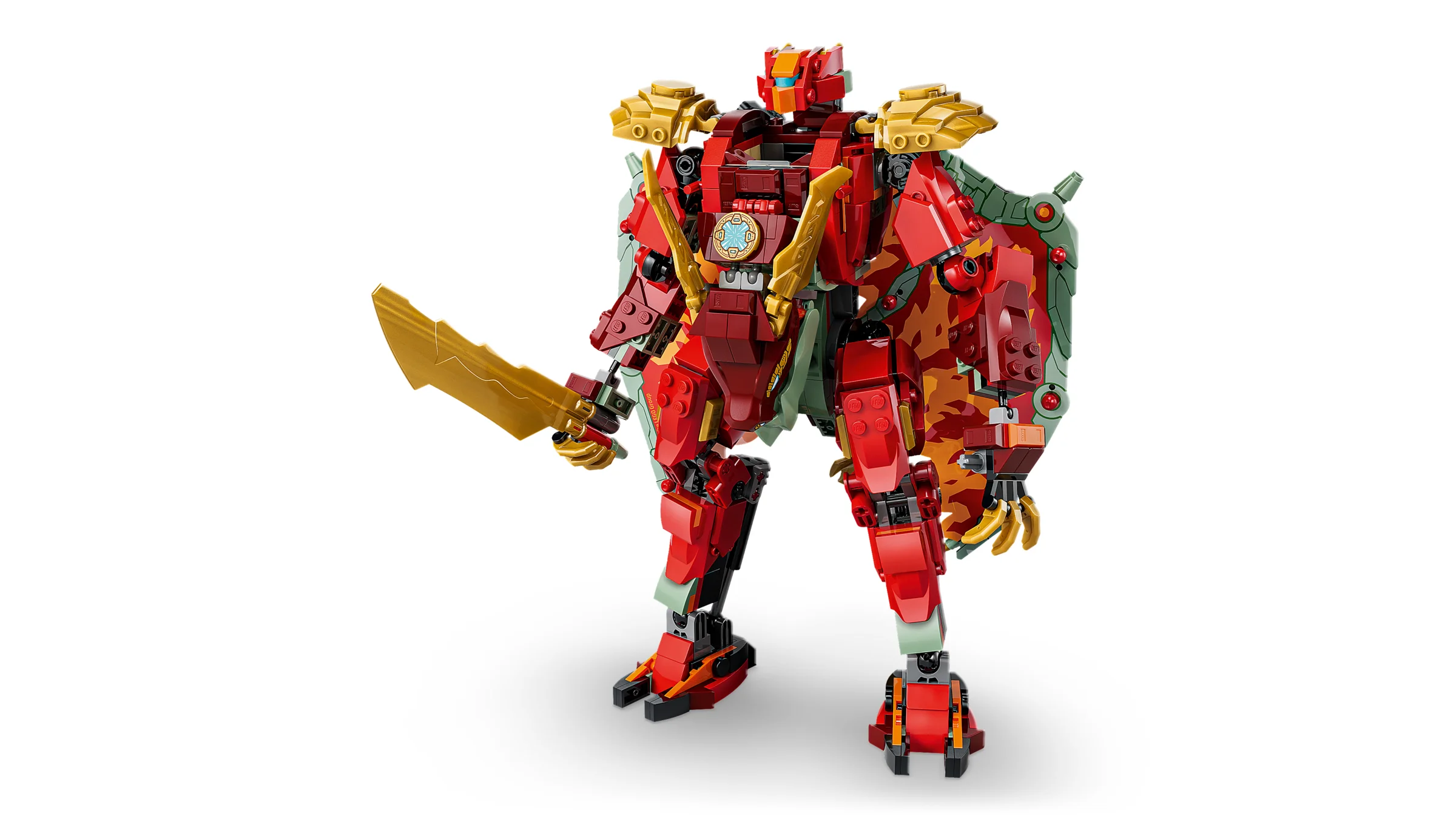 Wyldfyre's Transforming Dragon Mech, model complet, roșu și auriu. Mecanism complex.