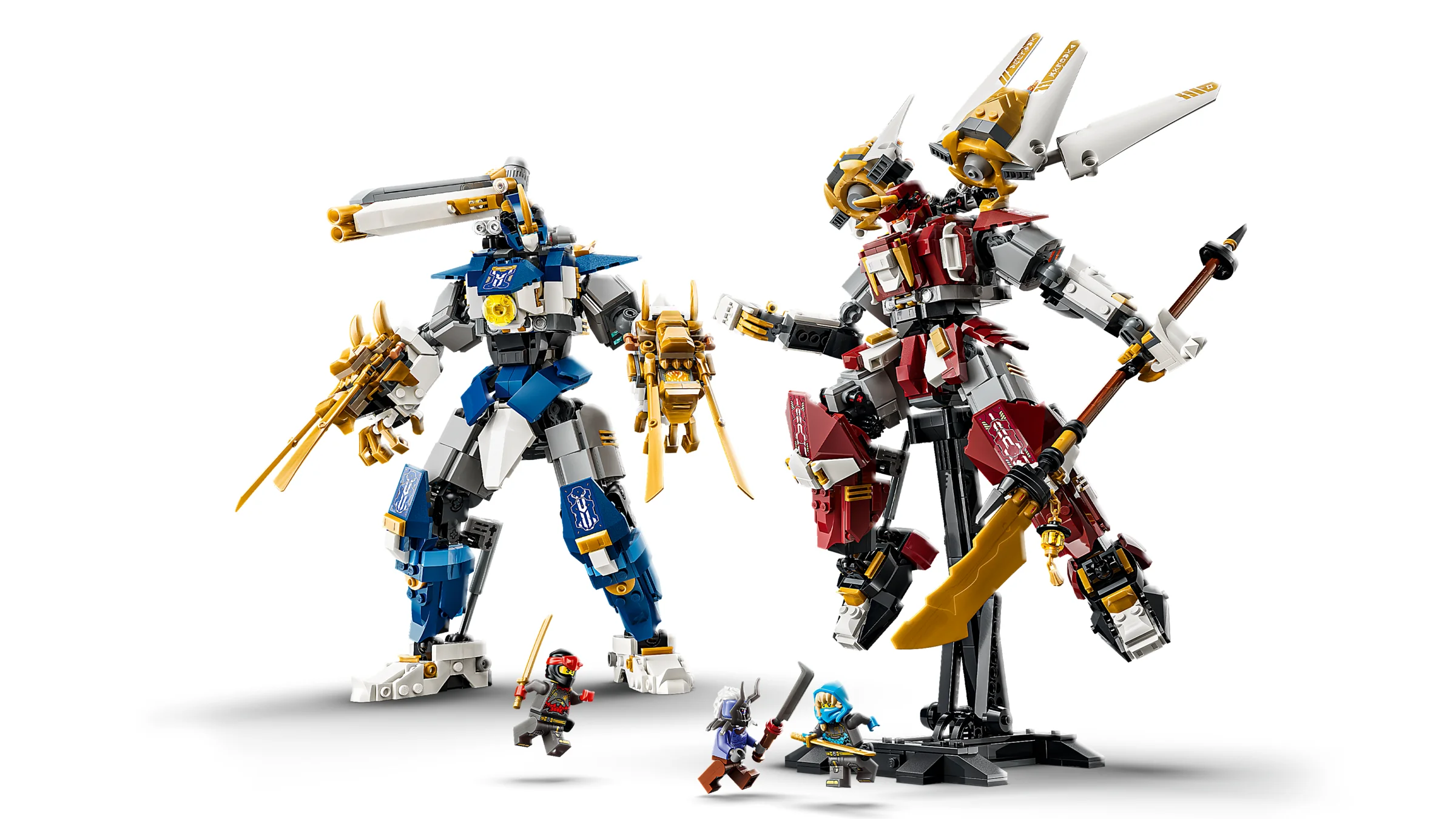Imagine cu cele două meciuri titan gemene Ninjago. Construcții impresionante, pline de detalii și minifigurine.