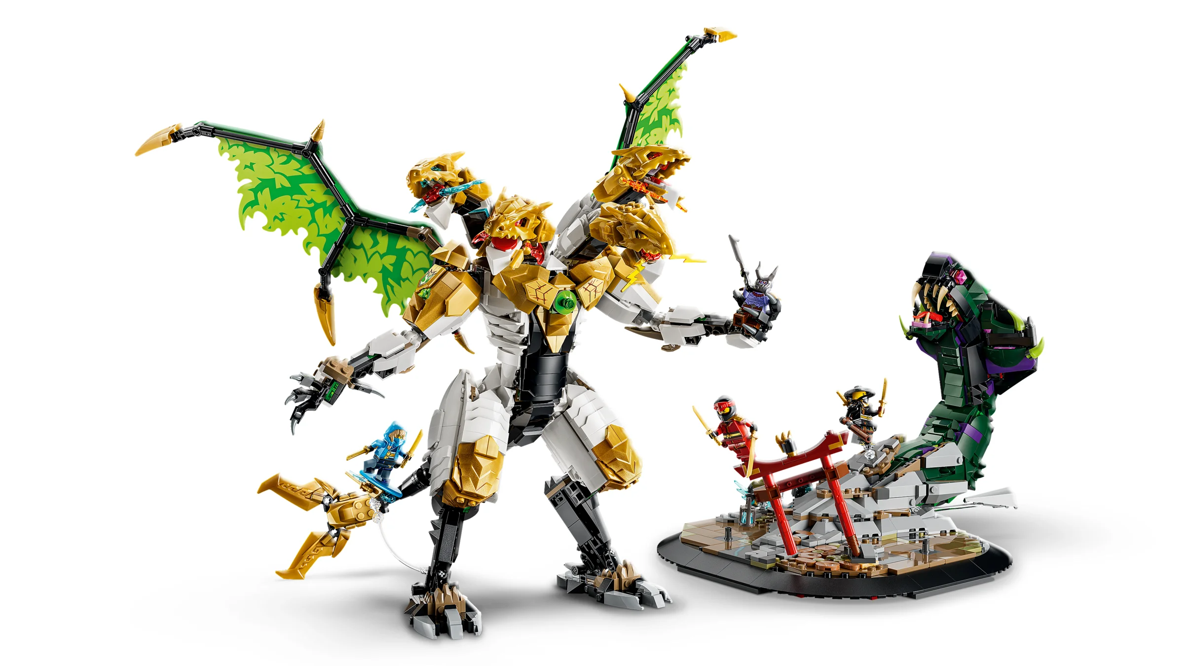Imagine cu setul LEGO Ninjago 71872, Bătălia Dragonului Ultra. Acesta include dragonul mecanic și mini-scene.