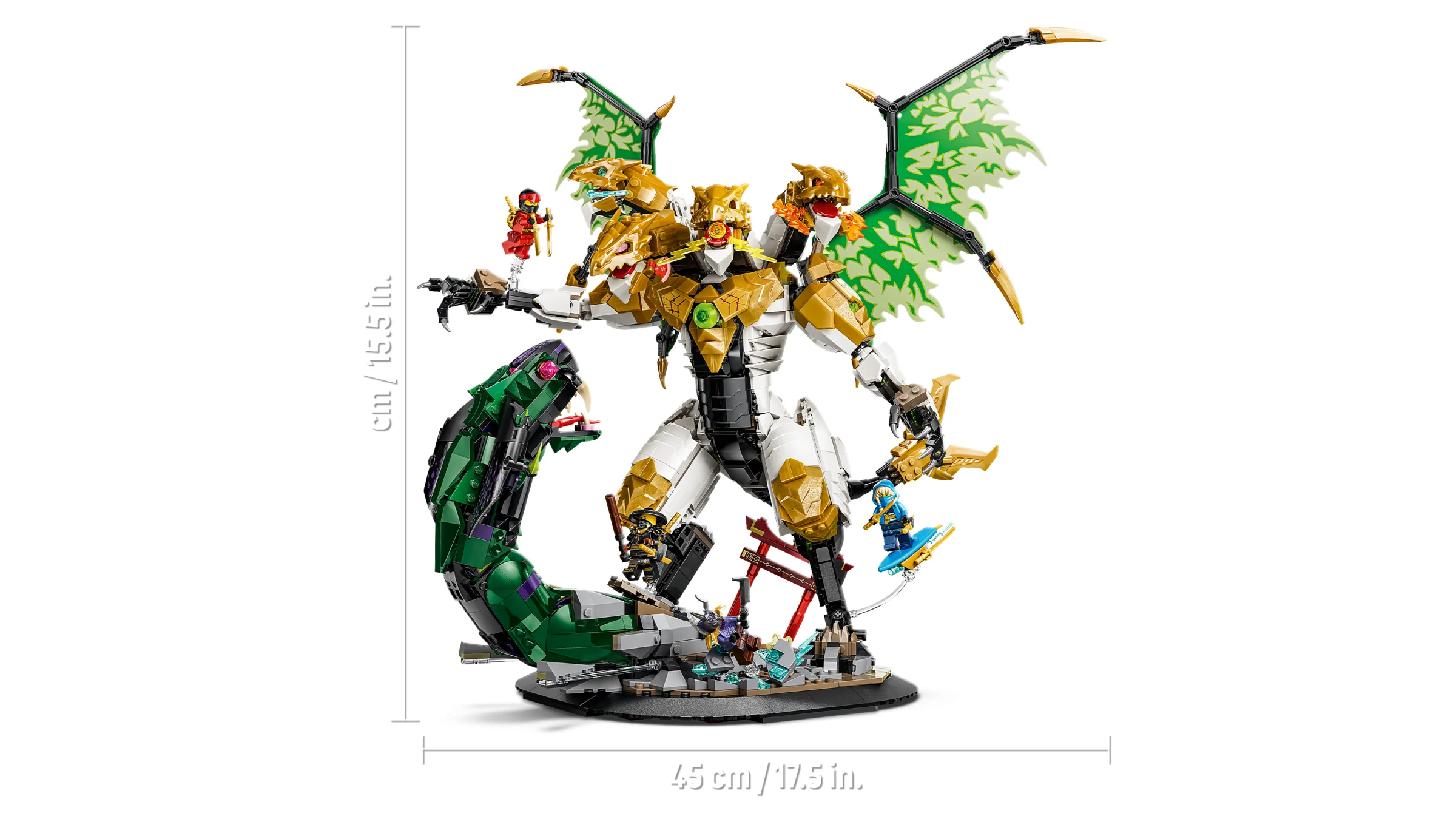Imagine cu setul LEGO Ninjago 71872, Bătălia Dragonului Ultra, modelul complet asamblat. 