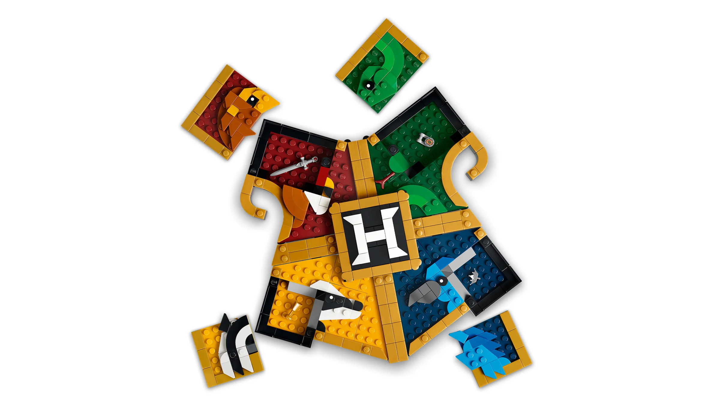 Stema Hogwarts LEGO (76462) cu elemente separate, ideală pentru prezentare.