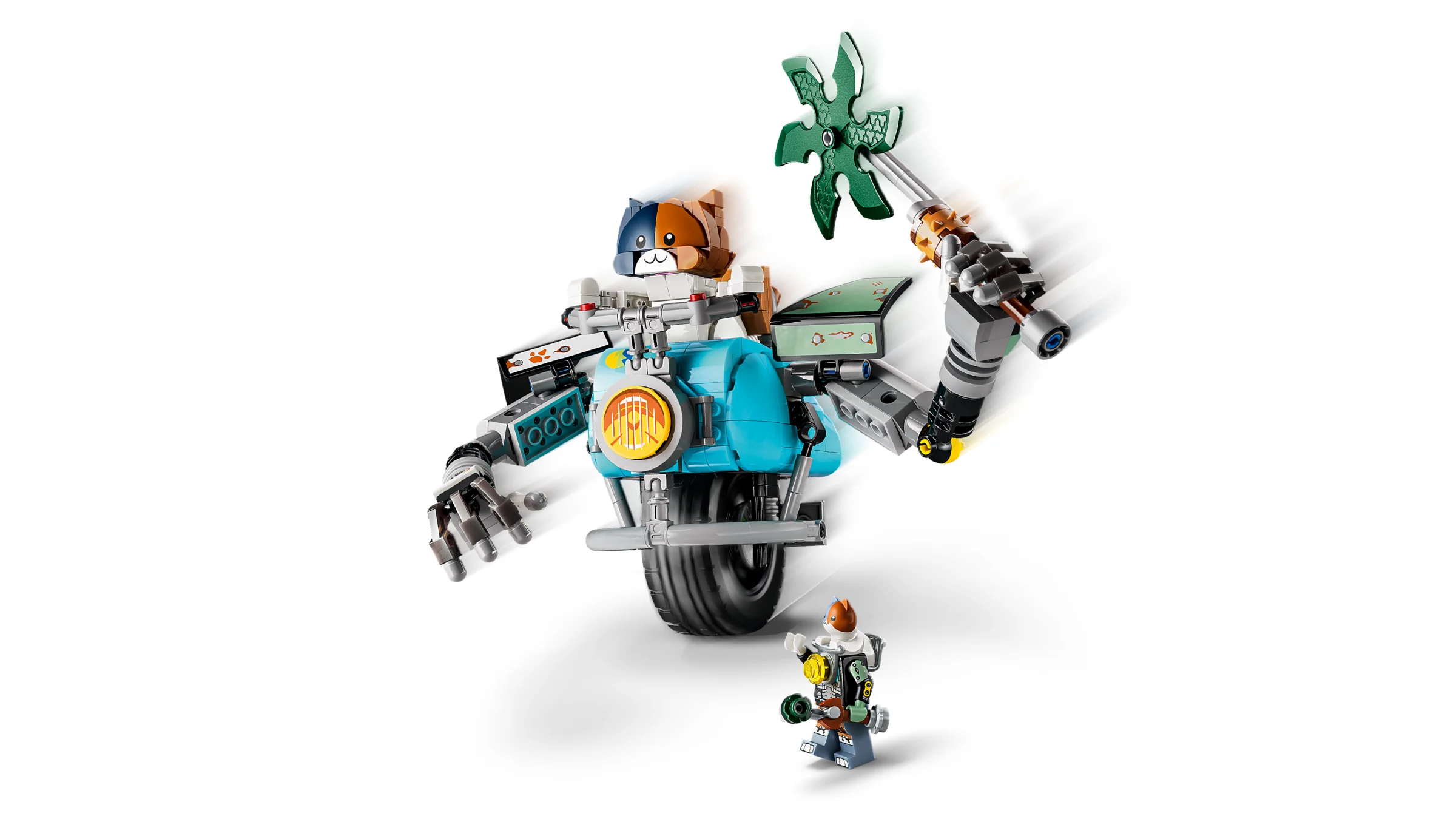 Imagine cu modelul finalizat LEGO Fortnite 77081, prezentând construcția detaliată și minifigurinele incluse.