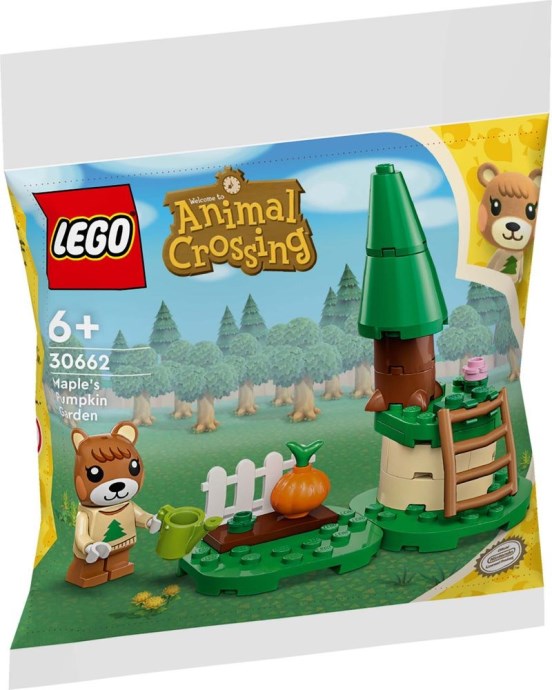Setul LEGO 30662 Animal Crossing Grădina cu dovleci a lui Maple, conținând o minifigurină urs.