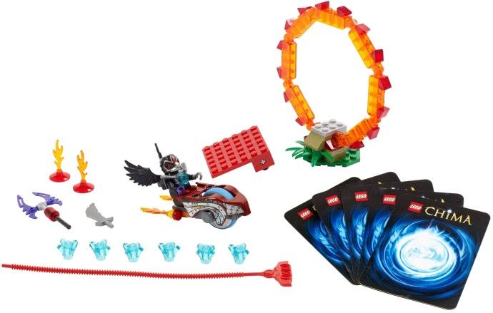 Setul LEGO 70100 Ring of Fire din seria Chima Speedorz cu lansator și flăcări.